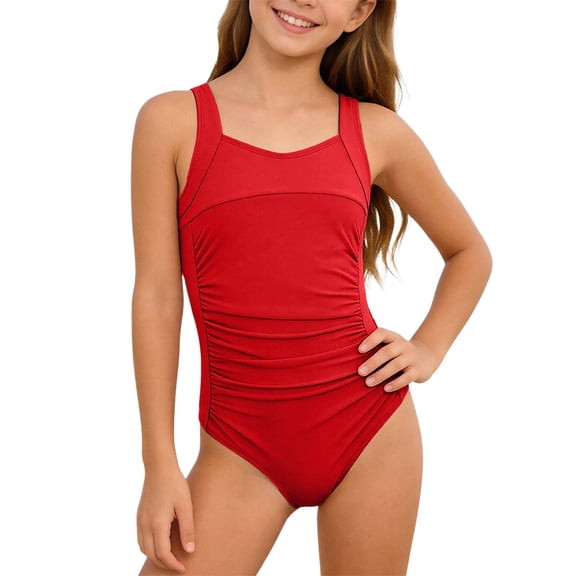DGMIOCS Girls Bathing Suits Girls One Piece Swimsuits with UV Protection Red 8-9Y