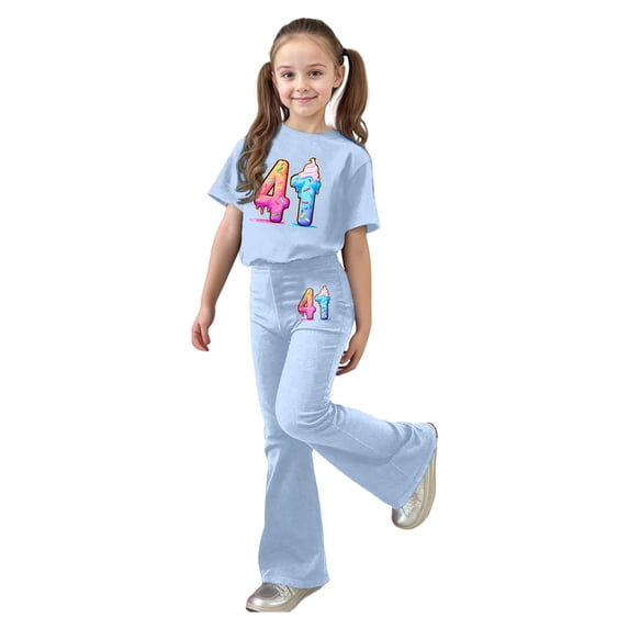 DGMIOCS Girls Casual Outfit Featuring Flared Pants and Top for Everyday Wear â Comfortable Daily Set for Toddlers to Easy Care and Seasonal Versatility Light Blue 11-12 Years