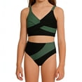 thumbnail image 1 of DGMIOCS Girls' Color Block 2 Piece Swimsuit - Cross Wrap Halter Bikini Set with Adjustable Straps Army Green 15-16 Years, 1 of 5