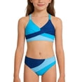 thumbnail image 1 of DGMIOCS Girls' Color Block 2 Piece Swimsuit - Cross Wrap Halter Bikini Set with Adjustable Straps Blue 9-10 Years, 1 of 5