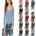 thumbnail image 1 of DGMIOCS Girls Long Sleeve Scoop Neck Ribbed Knit Fitted Casual Tops Tee Slim Basic Shirts Size: 5-6 Years Light Blue, 1 of 5