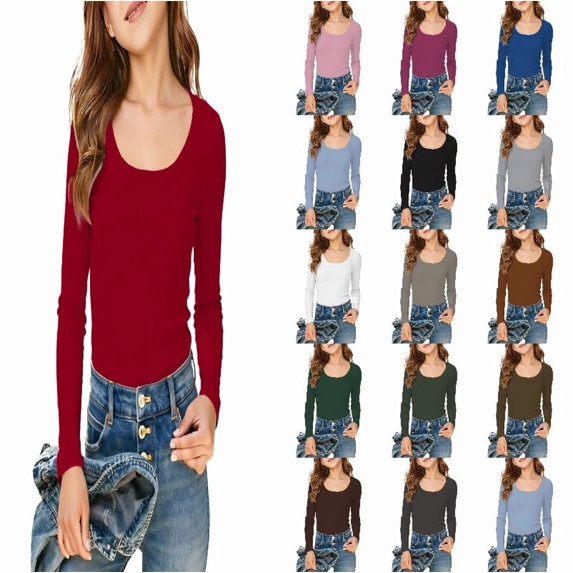 DGMIOCS Girls Long Sleeve Scoop Neck Ribbed Knit Fitted Casual Tops Tee Slim Basic Shirts Size: 5-6 Years Red