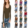 thumbnail image 1 of DGMIOCS Girls Long Sleeve Scoop Neck Ribbed Knit Fitted Casual Tops Tee Slim Basic Shirts Size: 7-8 Years Coffee, 1 of 5