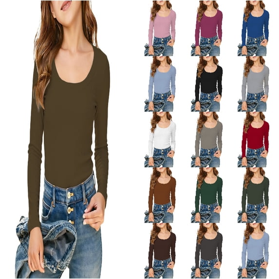 DGMIOCS Girls Long Sleeve Scoop Neck Ribbed Knit Fitted Casual Tops Tee Slim Basic Shirts Size: 7-8 Years Coffee