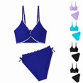 thumbnail image 1 of DGMIOCS Girls Swimsuits Twist V Neck Drawstring Cute Girls Bikini Swim Two Piece Sets with Chest Pad Size: 13-14 Years Blue, 1 of 6