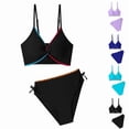 thumbnail image 1 of DGMIOCS Girls Swimsuits Twist V Neck Drawstring Cute Girls Bikini Swim Two Piece Sets with Chest Pad Size: 9-10 Years Black1, 1 of 6