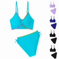 thumbnail image 1 of DGMIOCS Girls Swimsuits Twist V Neck Drawstring Cute Girls Bikini Swim Two Piece Sets with Chest Pad Size: 9-10 Years Sky Blue, 1 of 6