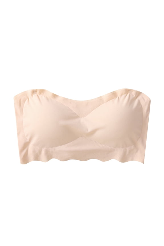 Girls Training Strapless Bandeau Bras Cami Tube Top Seamless Padding Bralettes Beige One Size