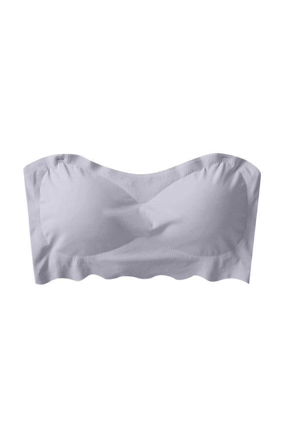 Girls Training Strapless Bandeau Bras Cami Tube Top Seamless Padding Bralettes Grey One Size