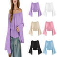 thumbnail image 1 of DGMIOCS Girls Vintage Court Shirts Off the Shoulder Flare Sleeve Crop Tops Tween Renaissance Elegant Tunic Blouse Size: 7Years Purple, 1 of 4