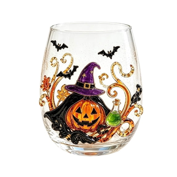 DGMIOCS Halloween Decorations Ghost Stemless Wine Glass, Cute White Ghost Pumpkin Spider Cat Glassware Collection For Fresher Sips, Novelty Halloween Decor Drinking Glass for Cocktails