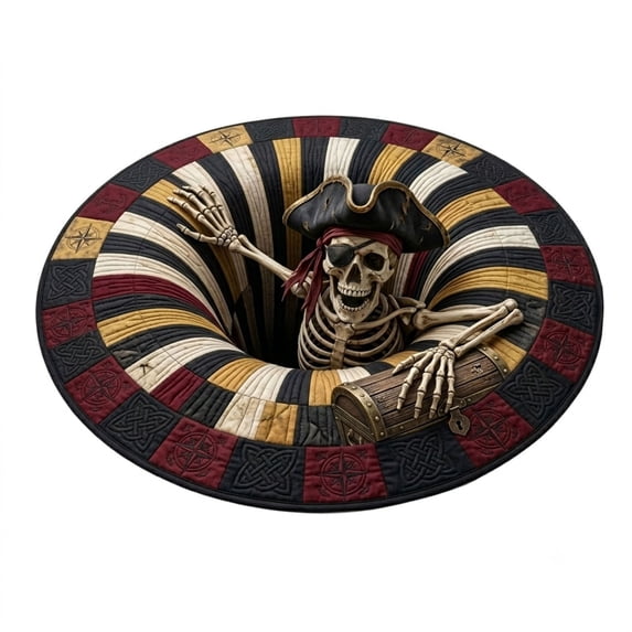DGMIOCS Halloween Round Rug, Halloween 3D Vortex Illusion Round Area Rug,Spooky Vortex Hole Floor Mat with Skeleton