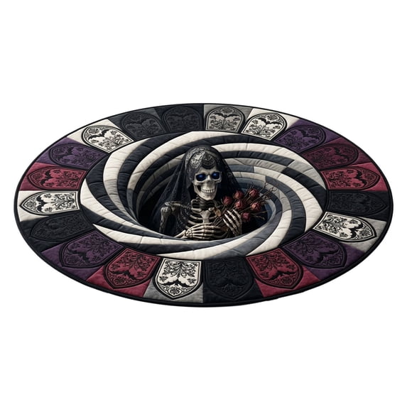 DGMIOCS Halloween Round Rug, Halloween 3D Vortex Illusion Round Area Rug,Spooky Vortex Hole Floor Mat with Skeleton