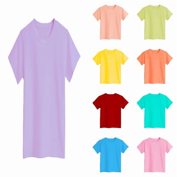 DGMIOCS Kids Solid Cotton Short Sleeve T-Shirt Crew Neck Plain Blank Tee for Toddler Boys Girls 2-9Y Light Purple