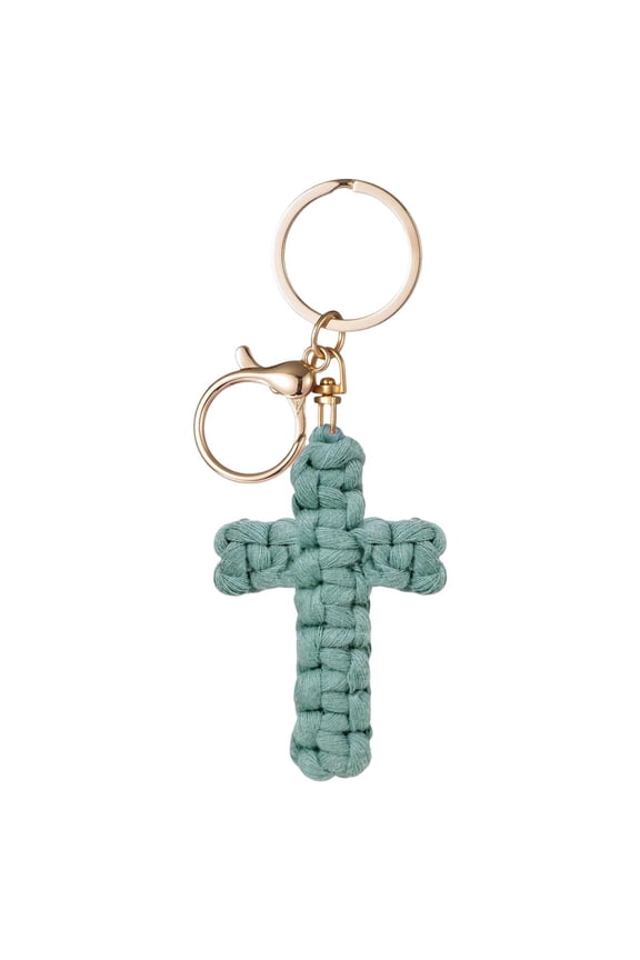 Macrame Cross Keychain,Jesus Key Chain Christian Car Accessories Handmade Soft Cross Keychain Boho Decor for Women Men Gifts