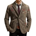 thumbnail image 1 of DGMIOCS Men's Corduroy Western Print Blazer Vintage Single Button Coat Long Sleeve Jacket with Pockets Khaki M, 1 of 5