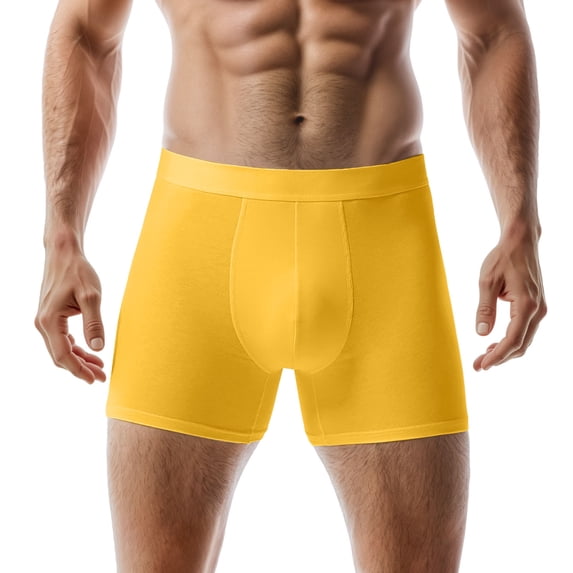 DGMIOCS Men's Elastic Waistband Boxer Briefs Comfort Fit Daily Underwear Yellow XL