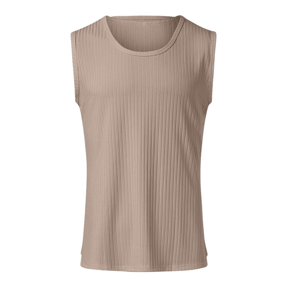 DGMIOCS Men's Workout Tank Top Ribbed Knit Sleeveless Gym Muscle T Shirts Bodybuilding Tee Khaki XL