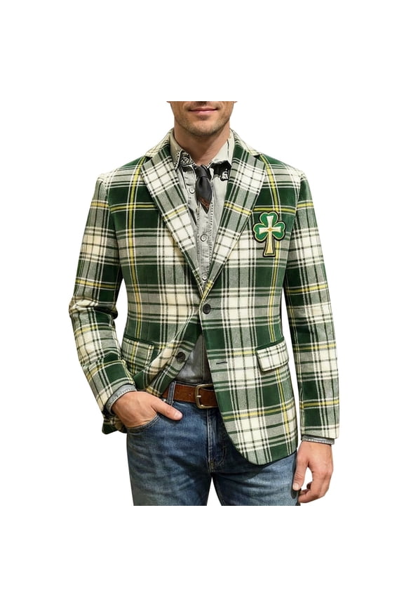 Mens St Patricks Day Jacket Casual Shamrock Print Button Down Blazer Suit Lightweight Irish Holiday Outfits Green S