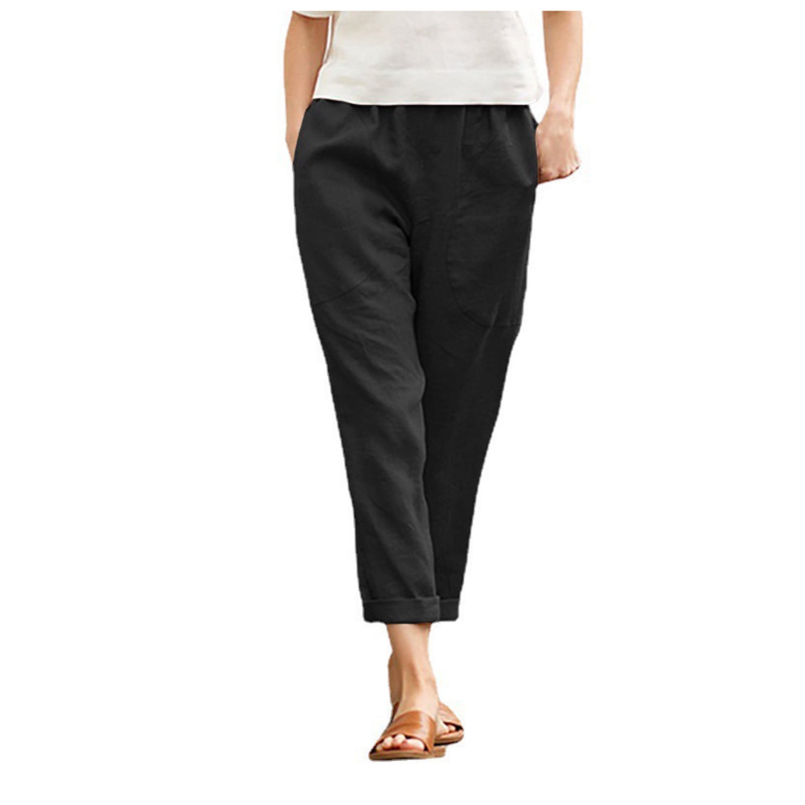 DGMIOCS Plus Size Women's Linen Pants with Drawstring Cooling Fabric ...