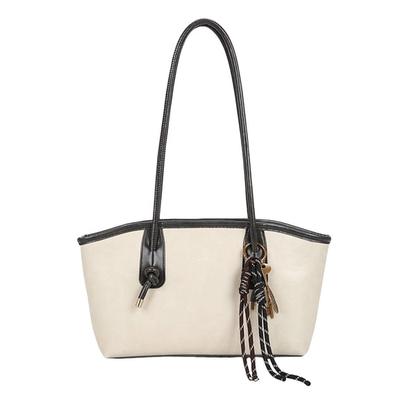 DGMIOCS Vintage Shoulder Bags for Women Brown Purse Fall Handbag Leather Shoulder Purse with Cute Pendant White