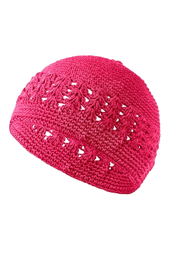 Women Mens Cotton Crochet Skull Cap Handmade Knit Cutout Floral Beanie Hat Size: One Size RD1