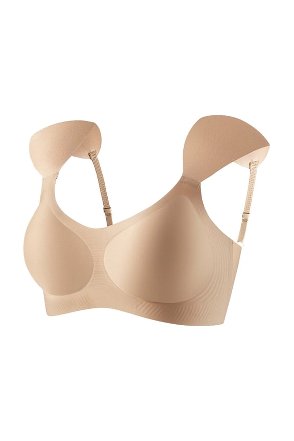 Women Shoulder Pad Bra Wireless Bras for Women, Plus Size Seamless Bralette, Wide Straps T Shirt Bra Beige XL