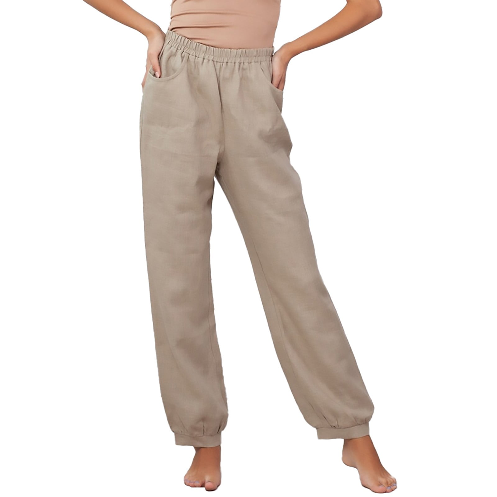 DGMIOCS Women's Cotton Linen Pants Silky Smooth Pants with Side Pockets ...