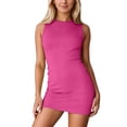 thumbnail image 1 of DGMIOCS Women's Dress Sleeveless Bodice Midi Comfortable Stretchy Fabric Ideal for Daily Wear Hot Pink L, 1 of 5