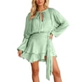 thumbnail image 1 of DGMIOCS Women’s Dress with Puff Sleeves and Ruffle Hem for Everyday Wear Flowy Smocked Waist Summer for Women Light Green M, 1 of 4