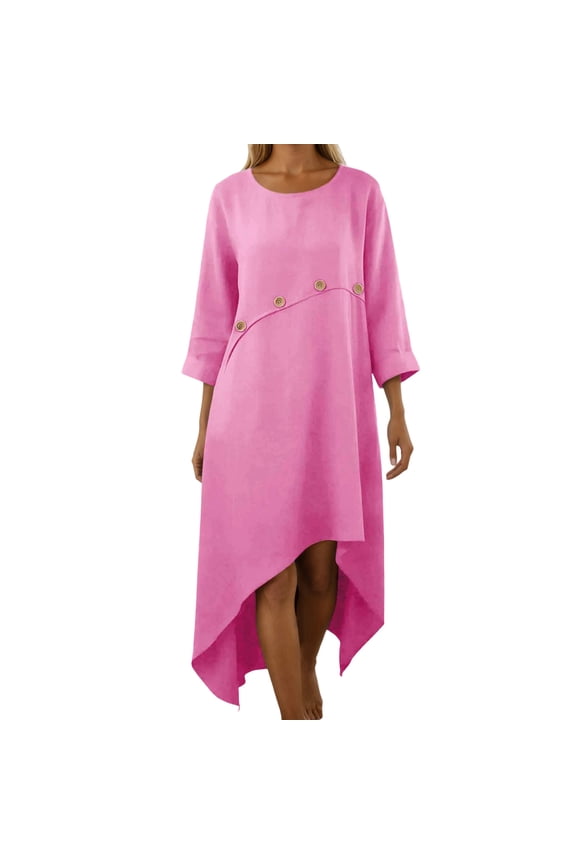 Women's Everyday Dress Cotton Boho Flowy Pink XL