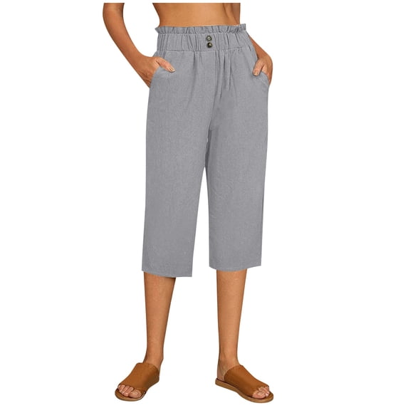 DGMIOCS Women's Flowy Cotton Linen Palazzo Pants Silky Smooth Pants Mid Rise Pants Solid Color Grey XL
