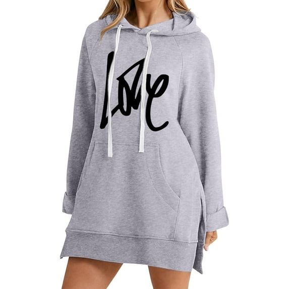 DGMIOCS Women's Plus Size Dress The Warmy Oversized Hoodie Dress for Women Casual Long Sweatshirt with Pocket Drawstring Hood Fashion Split Hem and Long Sleeve Light Gray XXL