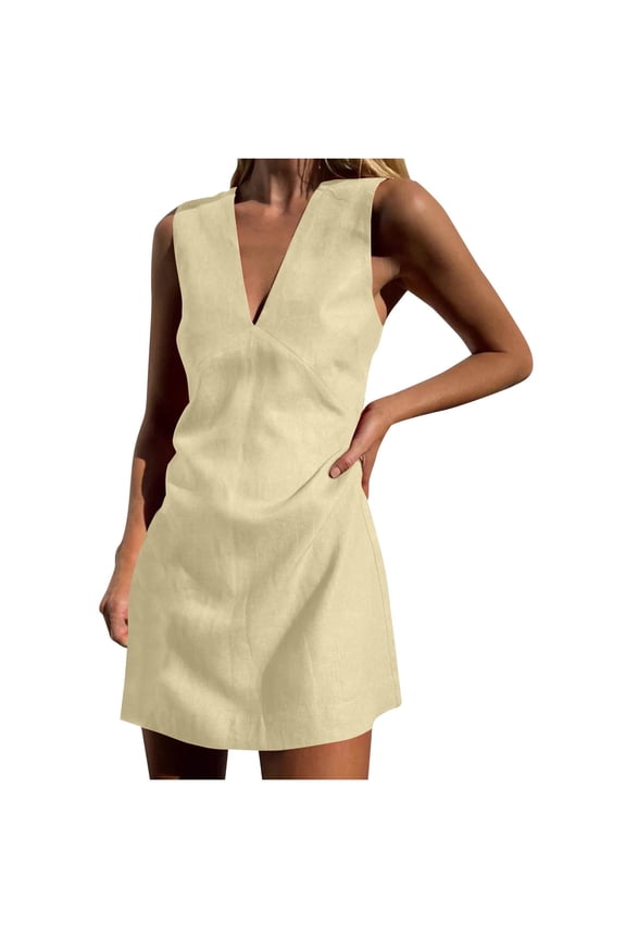 Women's Shift Dress Knit Minimalist Empire Waist Beige XXL