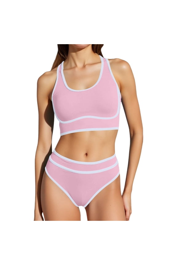 Women's Swimwear Two Piece Tankini Set with High Waist Bottoms for Beach and Pool Casual Resort Ready Lightweight Stretch Pink S