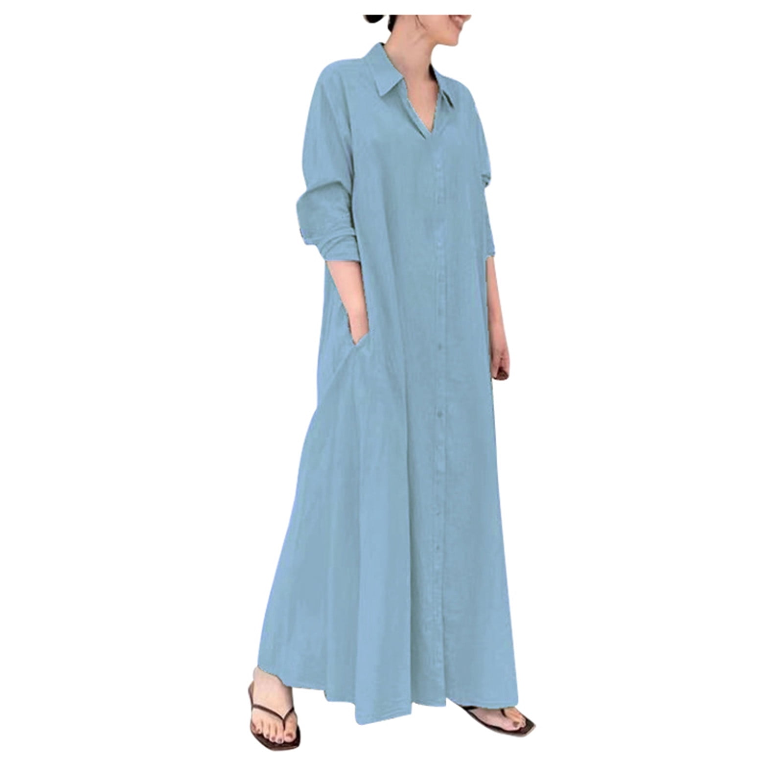 DGMIOCS Women's Travel Dress Stretchy Elegant Midi Length Blue S ...