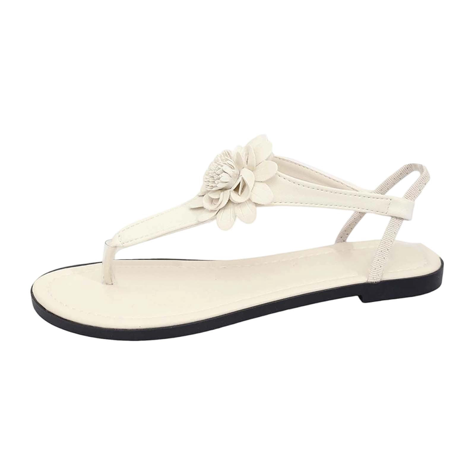 chiffon dress shoes DGMIOCS Womens Sandals - Open Toe Summer Flat Dress Shoes Sandals with Chiffon Flower Design and Cushioned Sole Size: 7.5 Beige