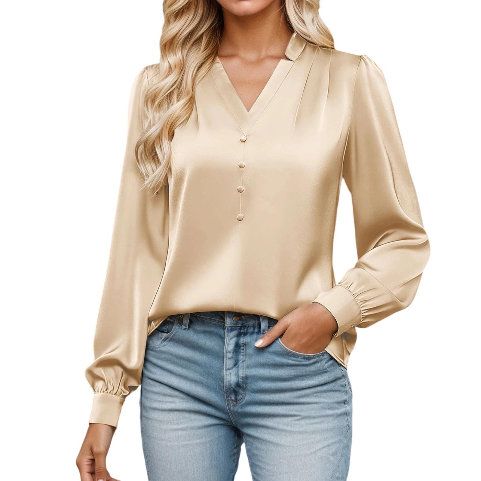 DGMIOCS Womens Satin Long Sleeve Blouse for Everyday and Casual Wear ...