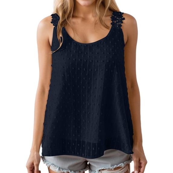 DGMIOCS Womens Tank Tops Flowy Sleeveless Summer Boho Tank Top for Women Casual Crewneck Strap Lace Camisole Shirts Dark Blue XL