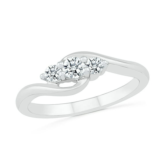 DGOLD 10kt White Gold Round White Diamond Classic 3 stone Ring (1/4 cttw)