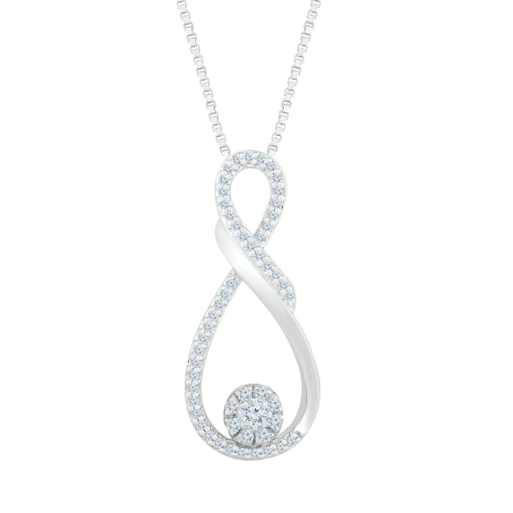 DGOLD 10kt White Gold Round White Diamond Classic Infinity Pendant for women (1/5 cttw)