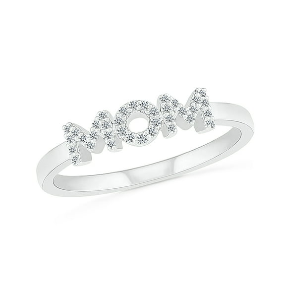 DGOLD 10kt White Gold Round White Diamond Mother's Day MOM Ring (1/10 cttw)