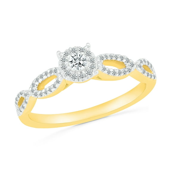 DGOLD 10kt Yellow Gold Round White Diamond Cluster Promise Ring for Women (1/4 cttw)