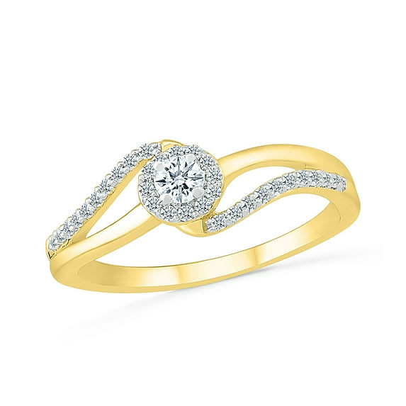 DGOLD 10kt Yellow Gold Round White Diamond Twisted Swirl Fashion Ring (1/4 cttw)