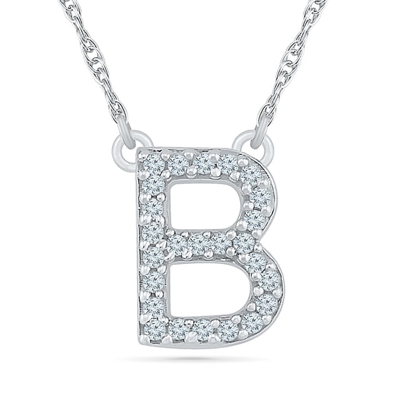 DGOLD Sterling Silver Round White Diamond Initial "B" Alphabet Necklace for women (1/20 cttw)
