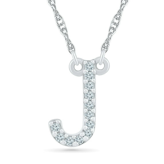 DGOLD Sterling Silver Round White Diamond Initial "J" Alphabet Necklace for women (1/20 cttw)
