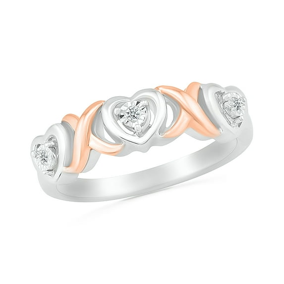 DGOLD Sterling Silver and 10kt Gold Round White Diamond Two Tone Heart and X Ring for Women (1/20 cttw)
