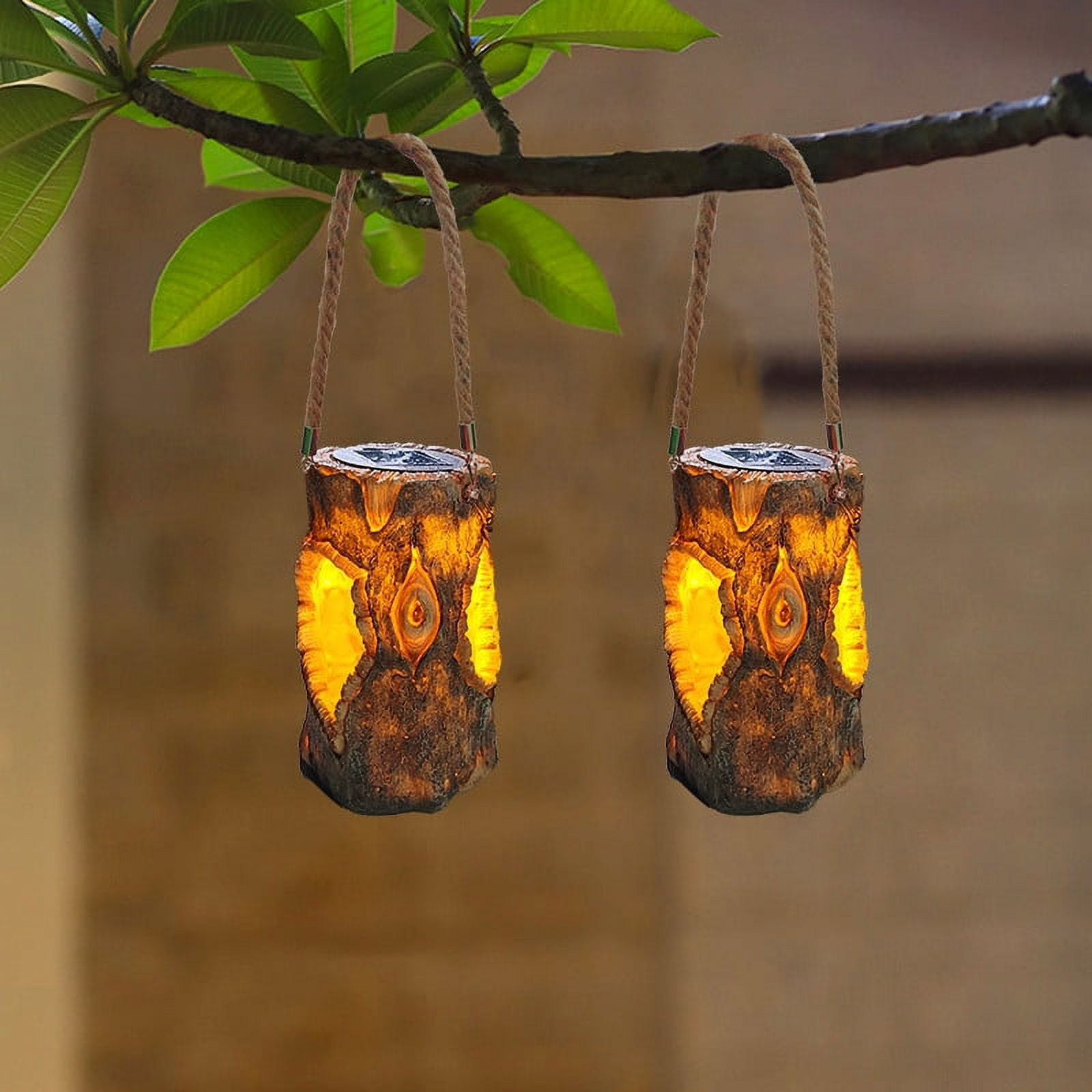 DGOO Resin Solar Lamp Imitation Tree Stump Garden Lamp Hanging Lamp