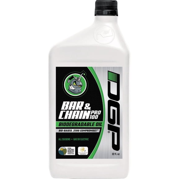 DGP Pro100 Biodegradable Chainsaw Oil High Performance, Non Toxic Professional Lubricant Green, Eco-Friendly, All Season Bar & Chain Lube Safer For You, Your Pets & The Earth, 32oz, (Case of 12