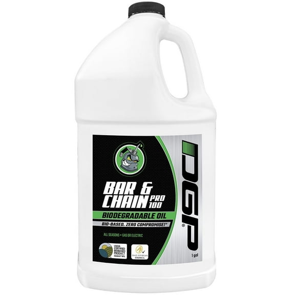 DGP Pro100 Biodegradable Chainsaw Oil High Performance, Non Toxic Professional Lubricant Green, Eco-Friendly, Ultraclean, All Season Bar & Chain Lube Safer for You, Your Pets & The Earth, 1gal